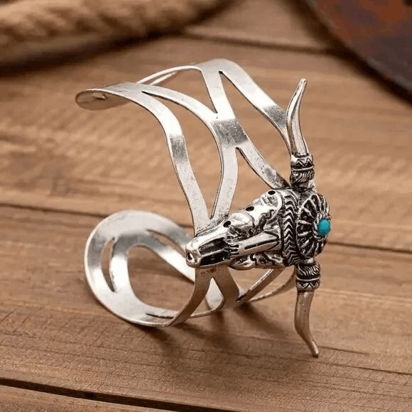 Western Turquoise Bull Head Cuff Bracelet - Picture 3 of 7